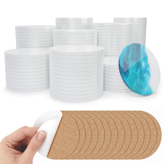 PIXISS Glazed Round Ceramic Coaster/Tiles with Cork Backing - 50PC