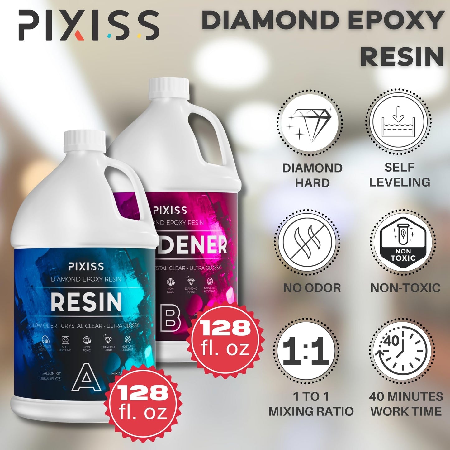 Epoxy Resin Mold Kit (6 Gallon) and Resin Art Supplies (3-Pack) - 1:1 Easy Mix Crystal Clear Epoxy Resin Kit for Beginners by Pixiss - Resin Starter Kit for Casting Resin Art and Epoxy Resin Molds