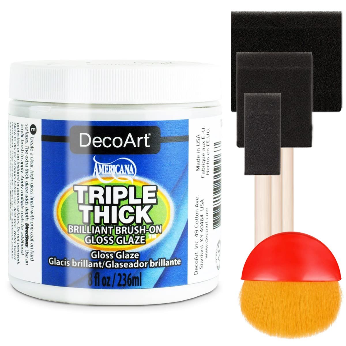 Triple Thick Gloss Glaze, 8-Ounce, Pixiss Foam Brush Applicators and Brush Applicator