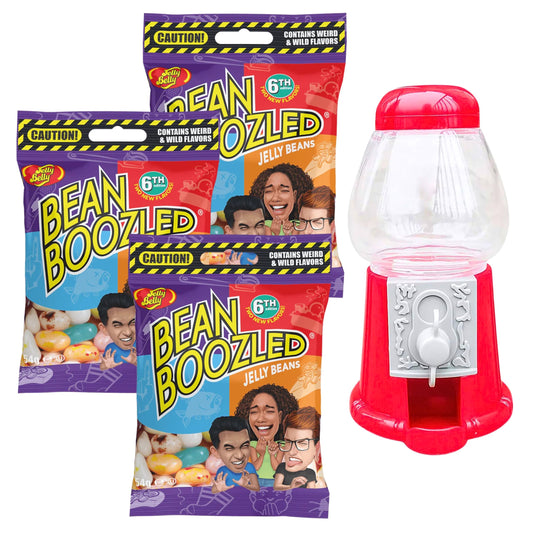 Jelly Beans Individual Packs (1.9 oz 3 pack) with Mini Gumball Machine for Jelly Belly Dispenser(5"x3.5"x3.5") - Refill packs for Bean Boozled Jelly Beans Game