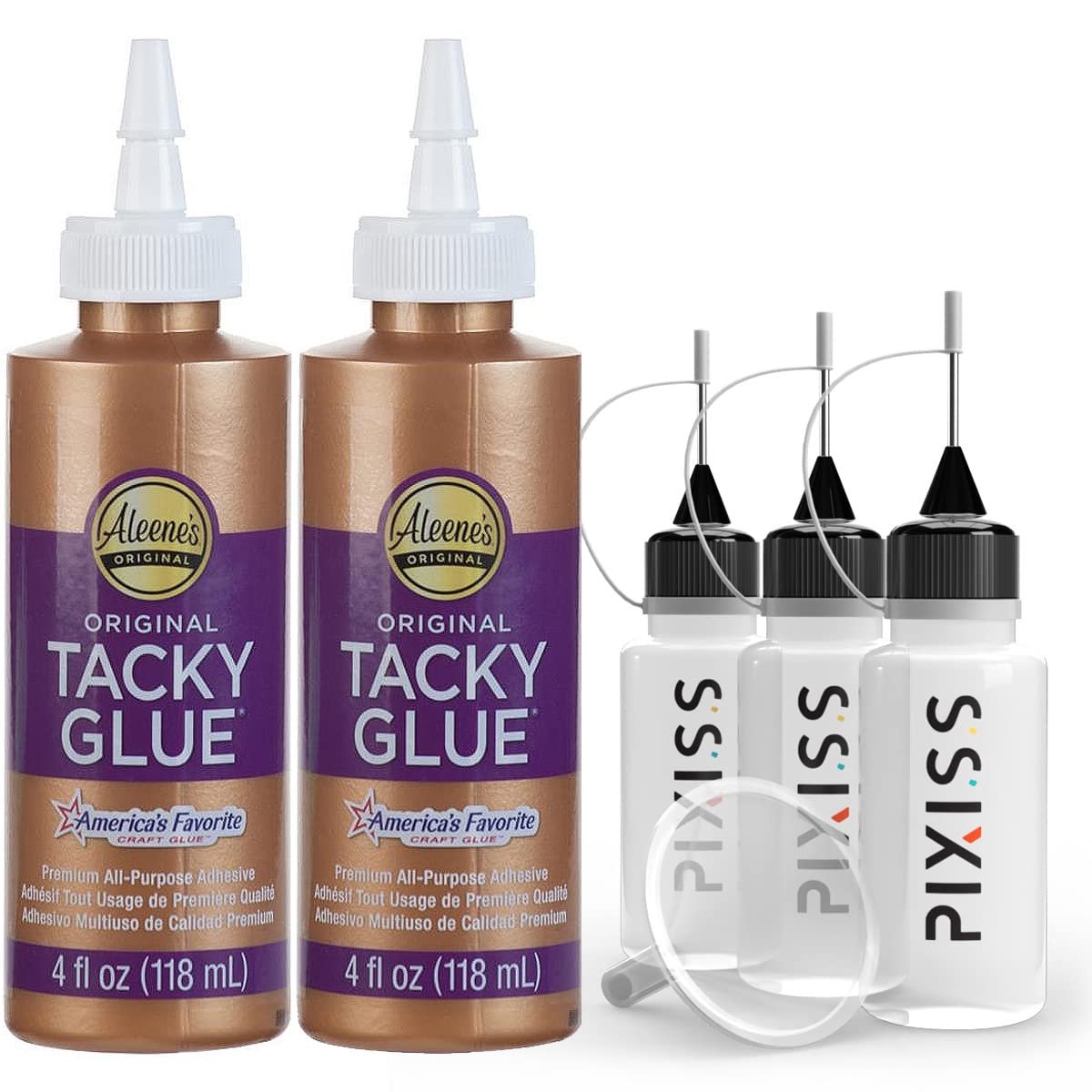Aleenes 4-Ounce Original Tacky Glue 2 Pack & 3 Pixiss 20ml Refill Bottles & 1.5 inch Funnel Bundle