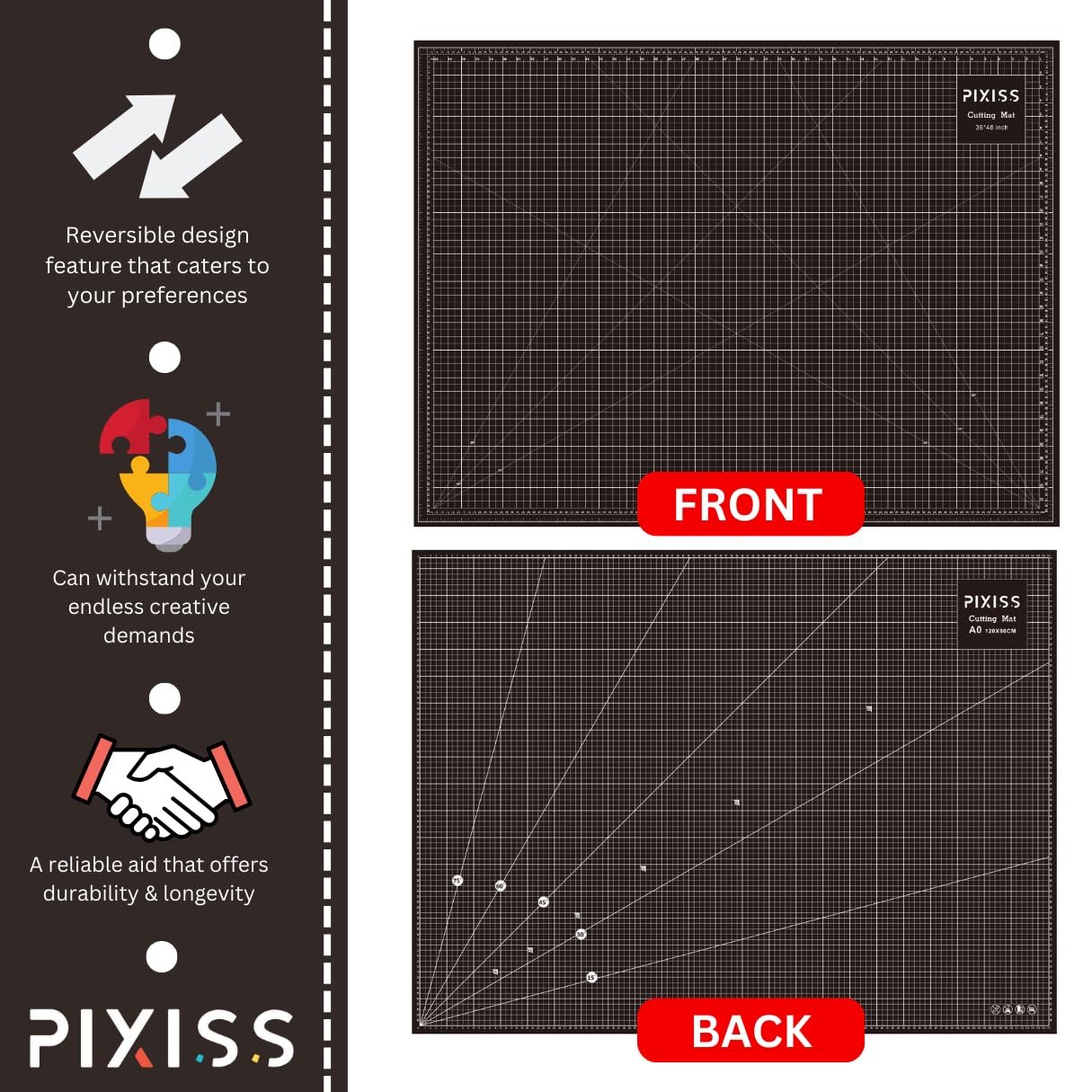 Pixiss Self-Healing Rotary Cutting Mat (48"x36") - Sewing Mat for Fabric, Quilting, and Crafts - Non-Slip Surface, Grid Lines, and Durable Design