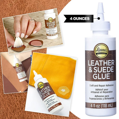 Leather Glue Adhesive - Aleenes Leather Fabric Glue for Patches, Upholstery, Tears, Canvas, Clothing, Leather Punch Pen Tool with 6 Replacement Tips