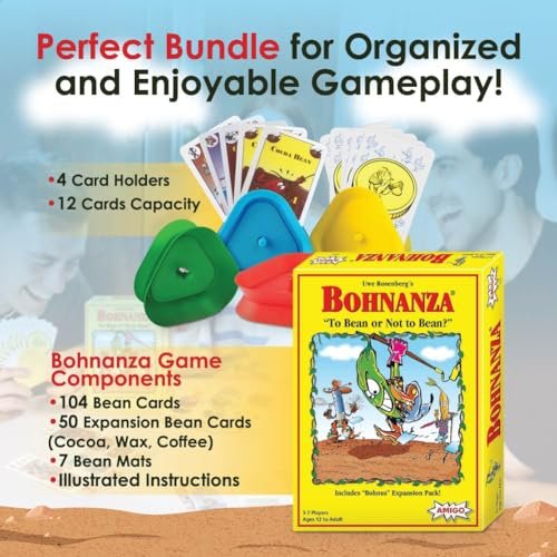 Bohnanza Card Game with Card Holder for Playing Cards (4 Pack) - Bohnanza Bean Game and Playing Cards Holder - Works With Any Size Playing Cards for Seniors with Bad Hands - Classic Card Games