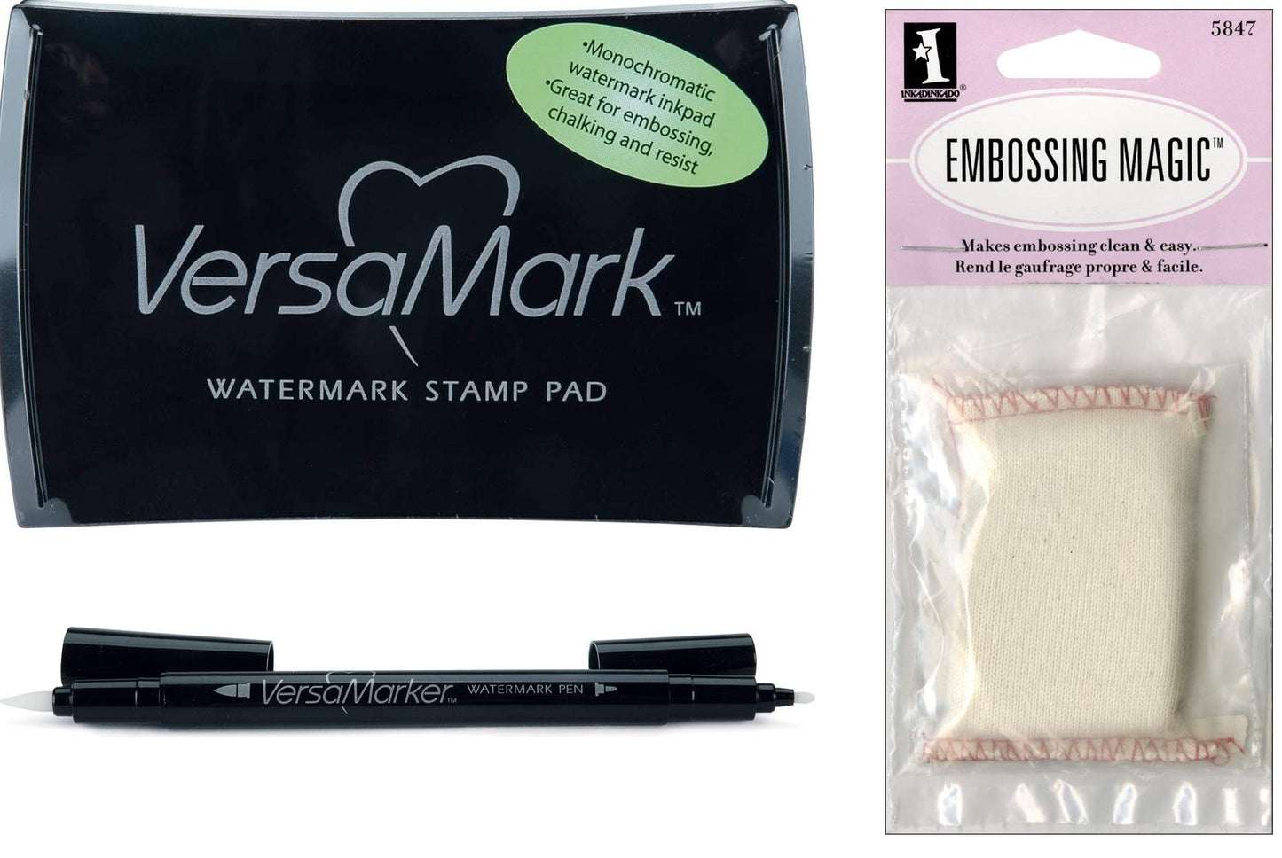 Embossing Essentials Basics: VersaMark Watermark Ink Stamp Pad, Versamarker, Inkadinkado Embossing Powder Tool and Ranger Embossing Powder Clear