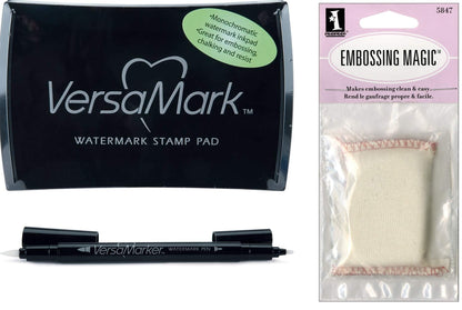 Embossing Essentials Basics: VersaMark Watermark Ink Stamp Pad, Versamarker, Inkadinkado Embossing Powder Tool and Ranger Embossing Powder Clear