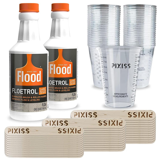 2-Pack Floetrol for Acrylic Paint Pouring Medium Additive and Paint Pouring Supplies, 40 Disposable Paint Mixing Cups, 40x Pixiss Wood Paint Mixing Sticks