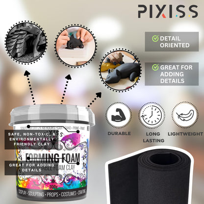Air Dry Clay Foam (Black 300g) and EVA Foam (35cm x 150cm x 5mm Foam Roll) and DAP Weldwood Contact Cement (3oz) - Cosplay Foam and Clay Kit with Contact Cement Adhesive for DIY, Sculpting