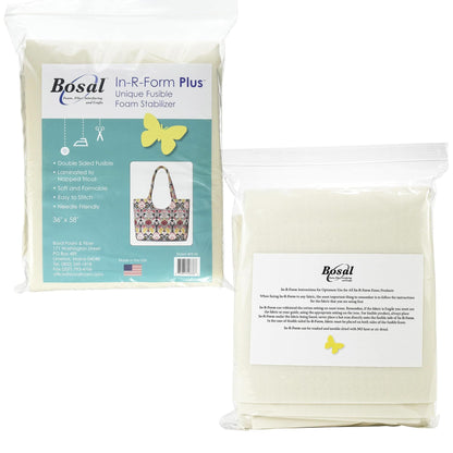 Bosal in-R-Form Plus Double-Sided Fusible Foam Stabilizer 36" x 58" with 20 Fabric Clips – Soft, Formable, Easy-to-Stitch Foam for Bags, Quilting, Crafts, and Sewing