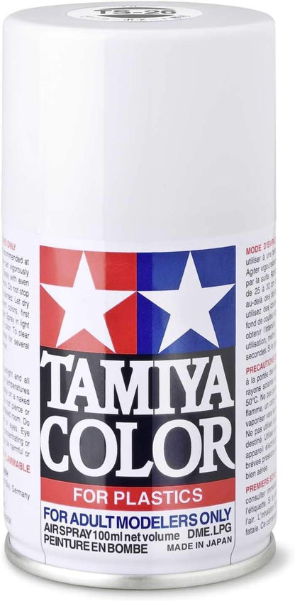 Tamiya TS-26 White and PS-5 Black Spray Paint Bundle with 2 Pixiss Spray Can Holders – High-Gloss Lacquer and Polycarbonate Paint for Models and R/C Car Bodies