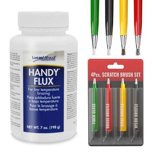 Handy Flux 7oz with 4-Piece Pixiss Scratch Brush Pen Set – Includes Fiberglass, Brass, Steel, and Nylon Brushes for Soldering, Rust Removal, Circuit Board Cleaning, and Polishing