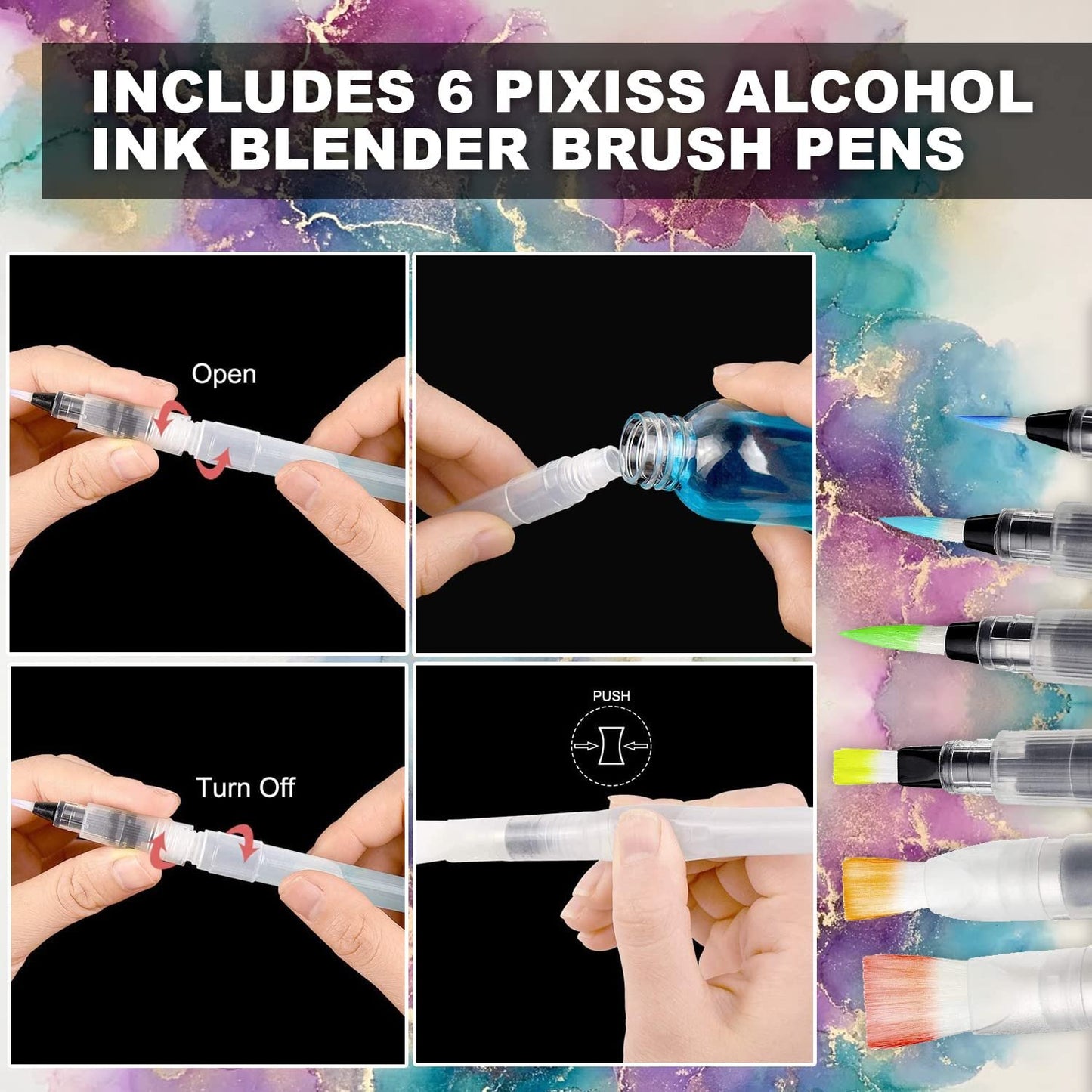 Ranger Tim Holtz Adirondack 2-Ounce Alcohol Blending Solution and 6 Pixiss Blending Brush Pens