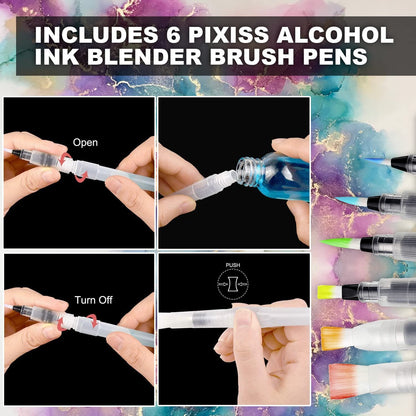 Ranger Tim Holtz Adirondack 2-Ounce Alcohol Blending Solution and 6 Pixiss Blending Brush Pens