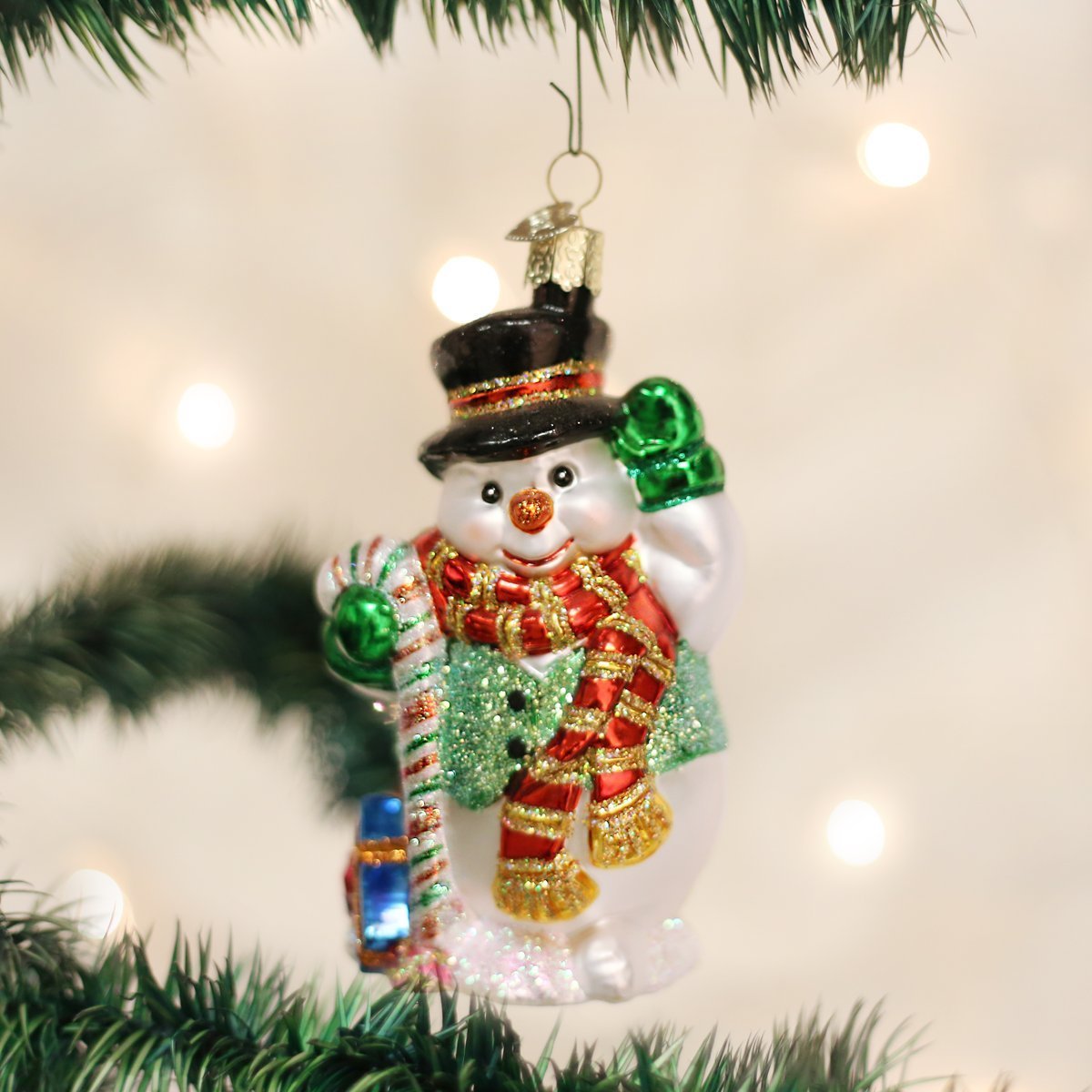 Old World Christmas Ornaments: Snowman Assortment Glass Blown Ornaments for Christmas Tree, Candy Cane Snowman, Red (24068)