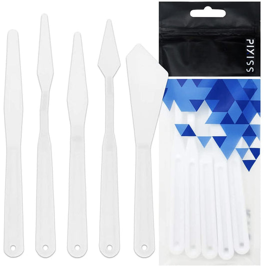 Pixiss Plastic Palette Knife Set, 5 Pieces Painting Knives Spatula Palette Knives