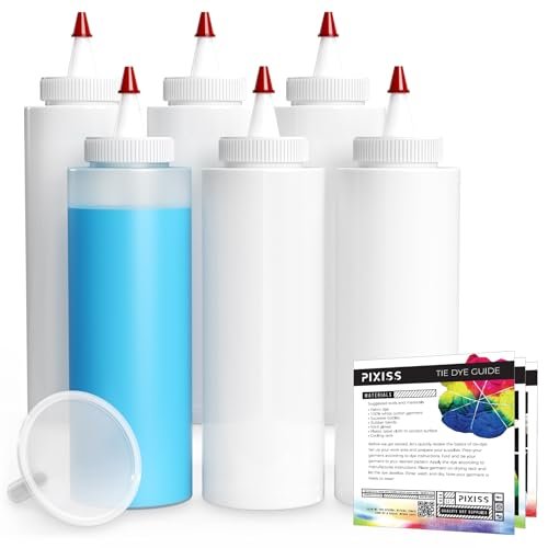 Pixiss Tie Dye Squeeze Bottles (8-Ounce) 6-Pack and Funnel For Creative Tie Dying Accessory Kit