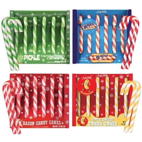 Archie McPhee Weird and Unusual Candy Canes - Unique Mac n Cheese and Funny Bacon Flavors - Includes 8 Individual Candy Canes - Novelty Gag and Prank Gifts - Add a Twist to Holiday Gifts