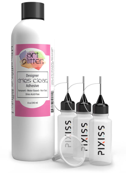 Art Institute Precision Craft Glue - Art Glitter Glue for Crafts - 8fl oz - Precision Glue Tip - Metal Tip - 3 Refillable Bottles - Flexible and Crack Resistant - Strong Hold Adhesive - Made in USA