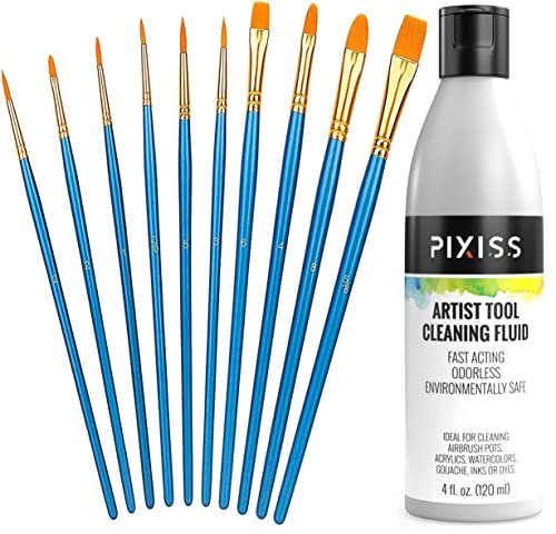 General Pencil Masters Brush Cleaner & Preserver and Pixiss Acrylic Paint Brush 10 Piece Set