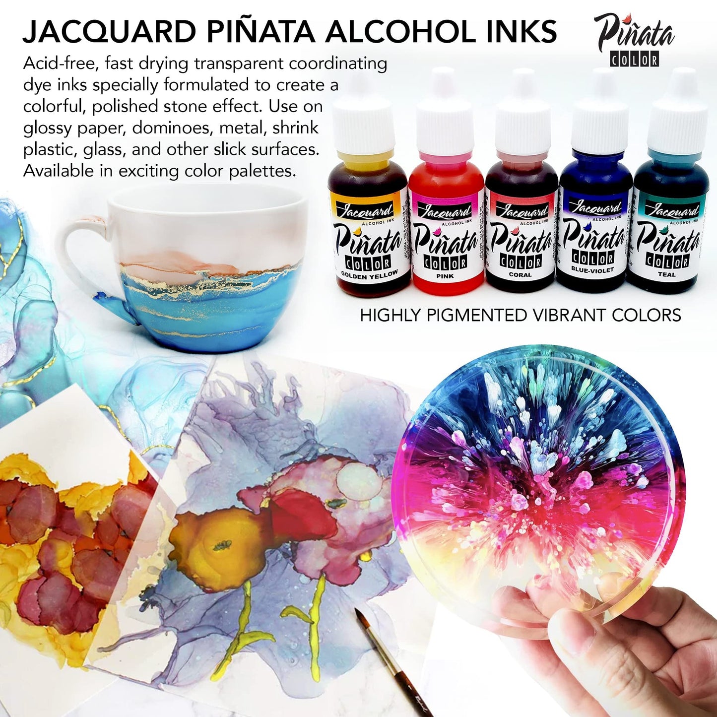 Pinata Alcohol Ink 4-Ounce, Pixiss 20ml Needle Tip Applicator Bottle and Funnel, Bundle for Yupo and Resin