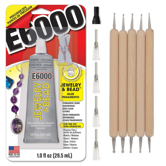 E6000 1-Ounce Jewelry and Bead Adhesive with 4 Precision Applicator Tips for Jewelry Pixiss Art Dotting Stylus Pens 5 pcs Set - Rhinestone Applicator Application Kit