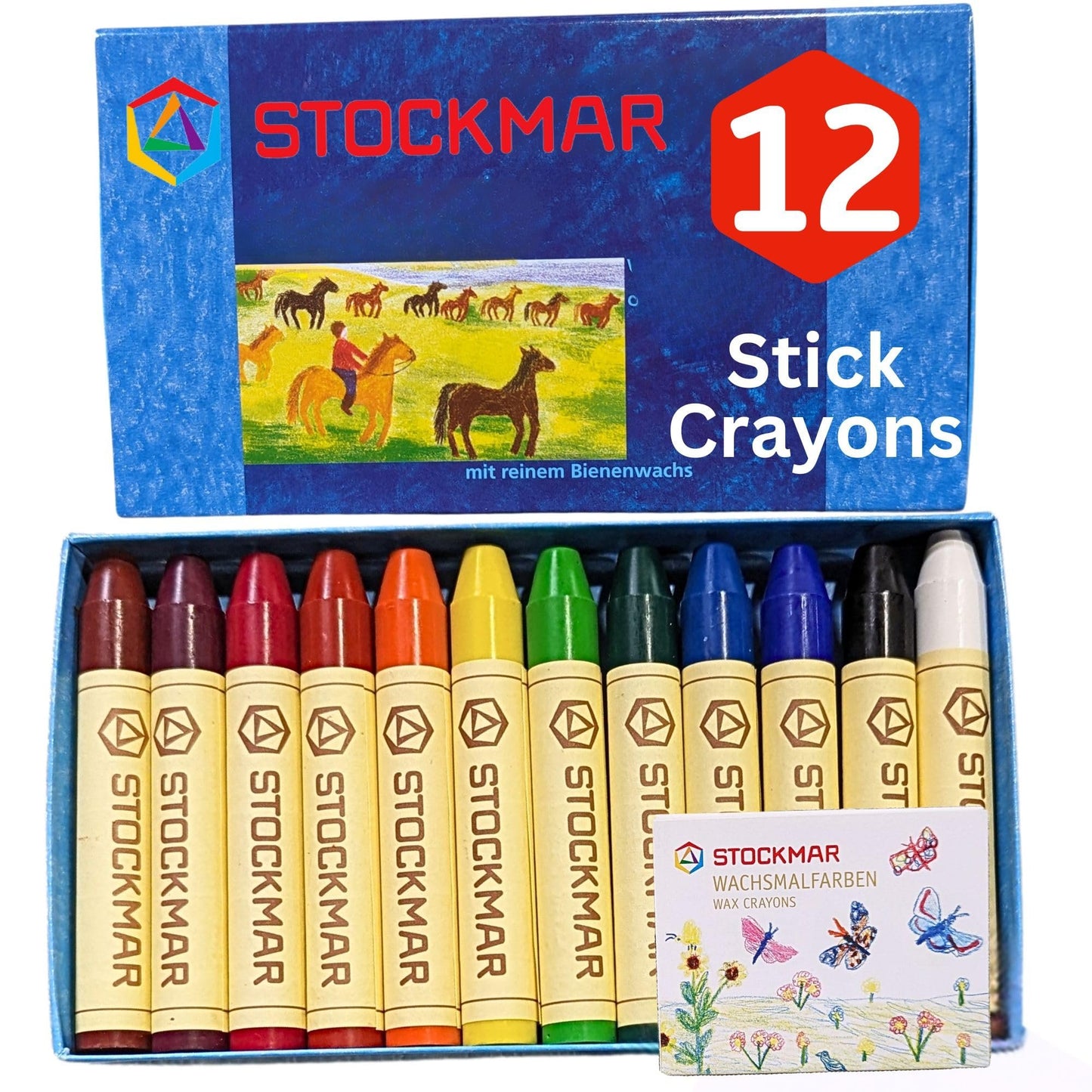 STOCKMAR Beeswax Stick Crayons - Set of 12 Jumbo Crayons -Non Toxic, Beeswax Crayons For Toddlers, Kids -Waldorf Homeschool -Waldorf Art Supplies- Includes Storage Box