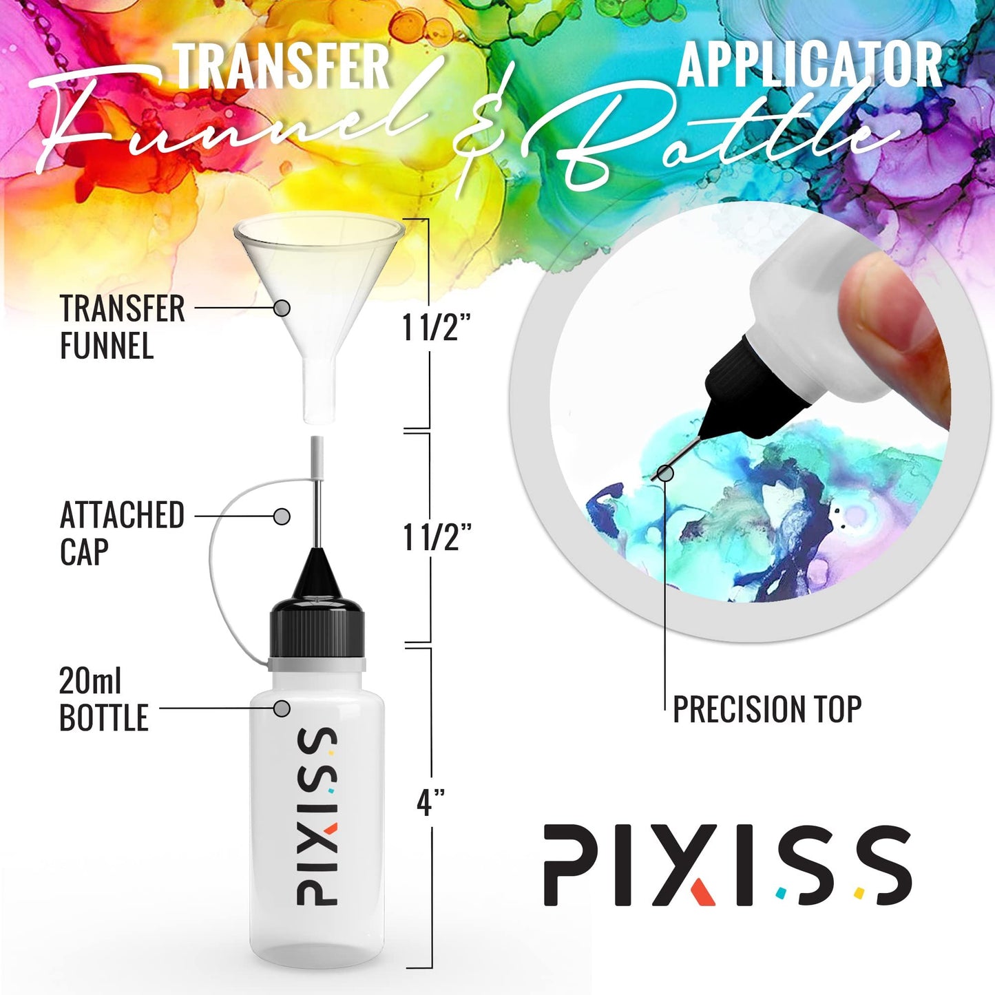 Pinata Alcohol Ink 4-Ounce, Pixiss 20ml Needle Tip Applicator Bottle and Funnel, Bundle for Yupo and Resin