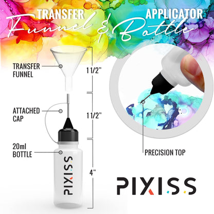 Pinata Alcohol Ink 4-Ounce, Pixiss 20ml Needle Tip Applicator Bottle and Funnel, Bundle for Yupo and Resin