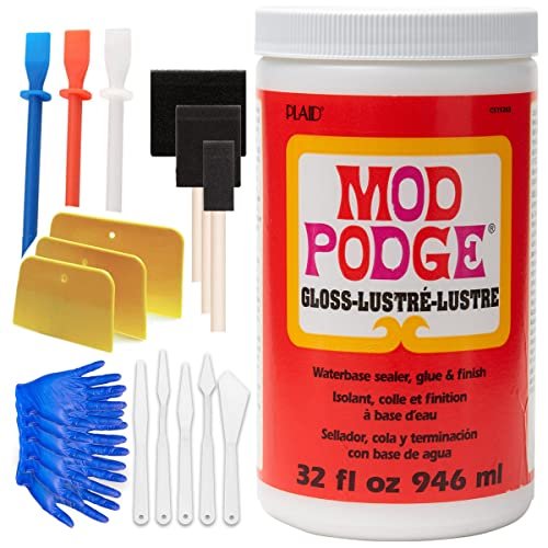 Mod Podge CS11303 Waterbase Sealer, Glue & Decoupage Finish, 32 oz, Matte, Pixiss Accessory Kit with Brayer, Gloves, Spreaders, Brushes