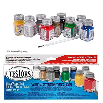 Testors Model Paint Enamel Paint Set 9146XT, Testors Cement Plastic Model Glue Adhesive, 6 Fine Detail Miniatures Paint Brushes, Precision Crafting Knife with Extra Blades and Tips