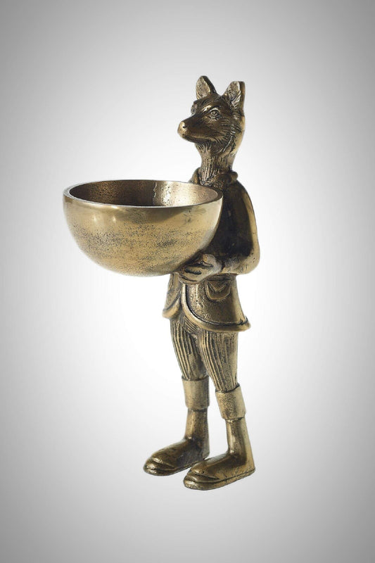 Eric and Eloise Collection 12-inch Brass Figurine with Bowl, Fox